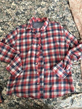 Men’s Izod Button-Down Plaid Shirt in Red, Blue & White